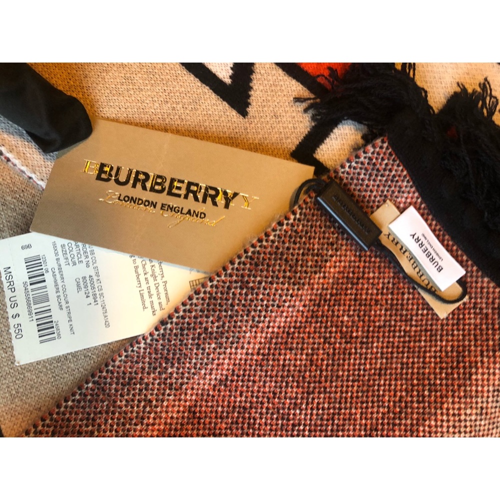 Burberry - B Series Logo Cashmere Scarf in Camel - Picture 4 of 10